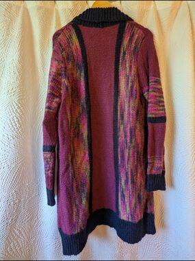 Ruff Hewn Maroon Multicolor Open-Front Cardigan Sweater